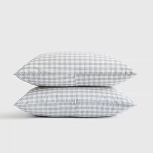 Quince Classic Organic Percale Gingham Sham Set of 2 Blue Fog Pillow Case Linen